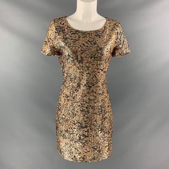 RACHEL ZOE Size 2 Gold Polyester Sequined Shift Dress - Picture 1 of 1